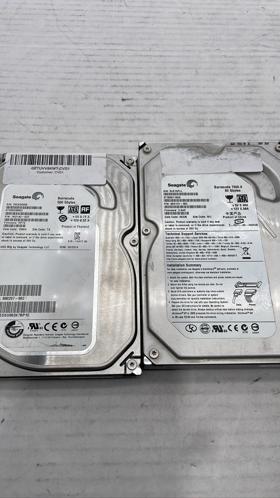 Seagate Barracuda ST500DM002 ST3808110AS SATA 3.5" Hard Drives Lot Of 2