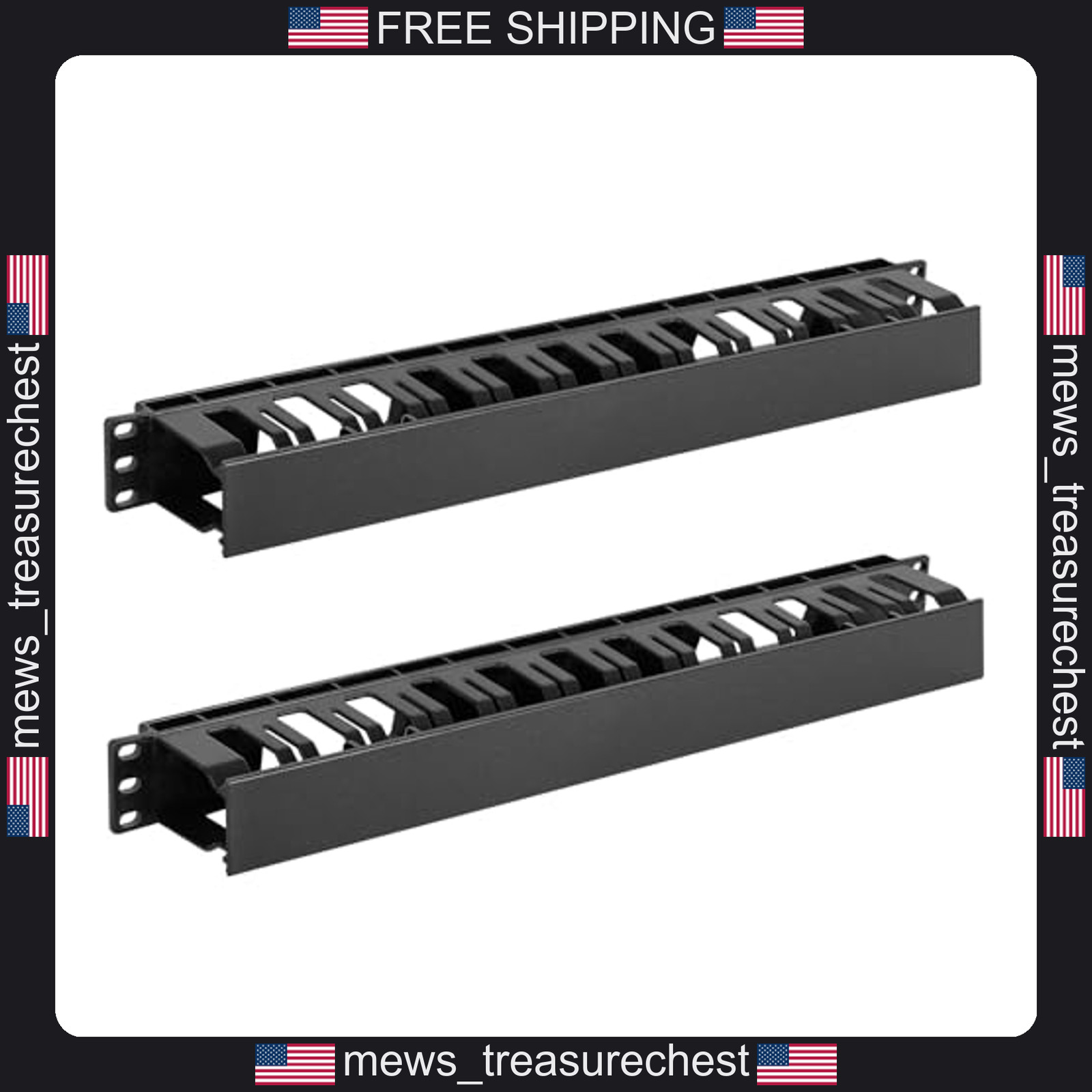 Server Rack Cable Management 1U with Cover, 12 Slots, Plastic, 19 Inch