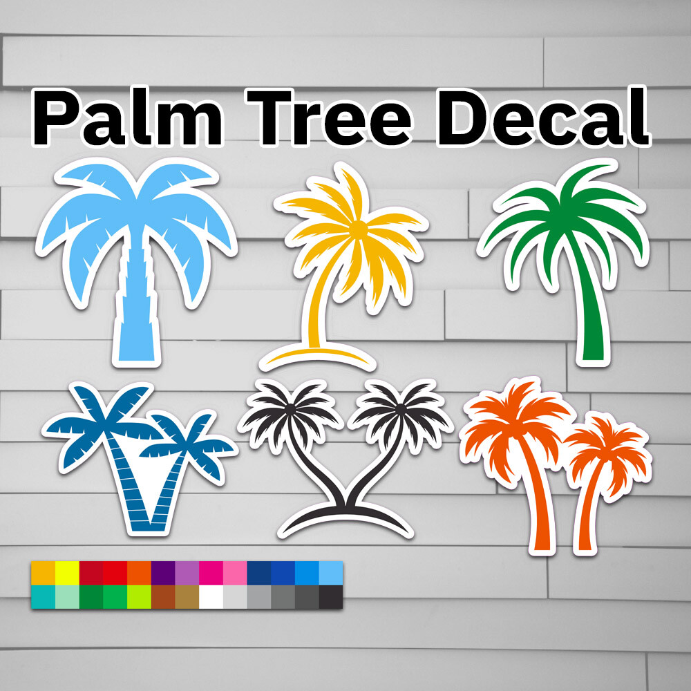 Palm Tree Decal (vinyl Sticker, Car laptop window tumbler water bottle) island b