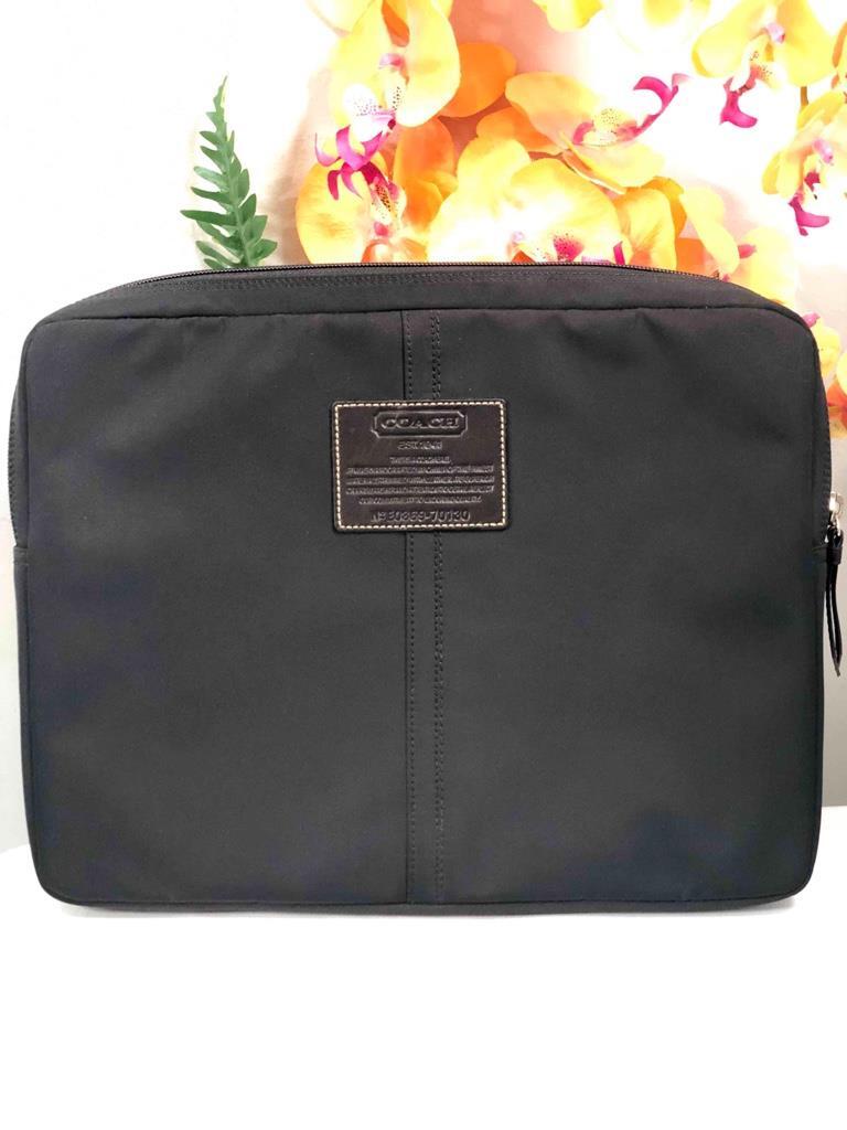 COACH Black Nylon Slim Padded Wide Laptop Tech Zip Case #70130