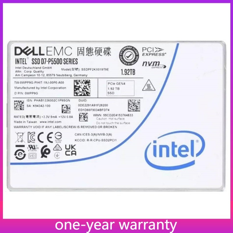  Intel D7 P5500 Series SSDPF2KX019T9E D7 1.92TB DELL 2.5" U.2 PCIe Gen4 NVME New