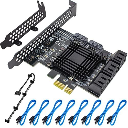 PCIe x1 8-Port SATA III 6Gbps Controller Card HDD SSD Adapter, Low Profile