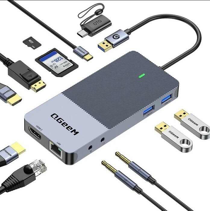 QGeeM 11-IN-1 USB-C with PD100W DisplayLink Laptop DOCKING STATION 4K DP-DUAL