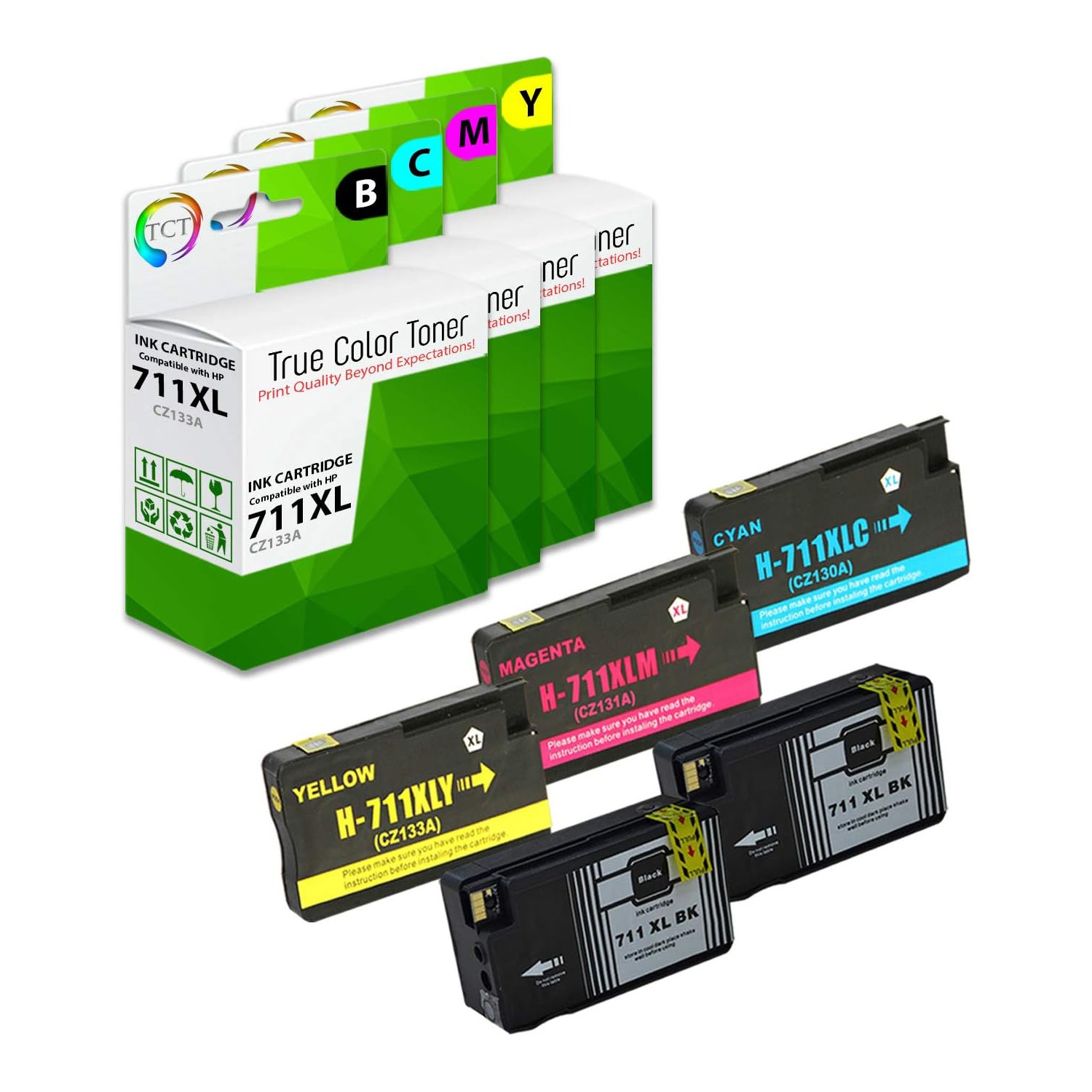 5Pk TCT Compatible 711XL 711 XL HY Combo For HP DesignJet T120 T520 Ink
