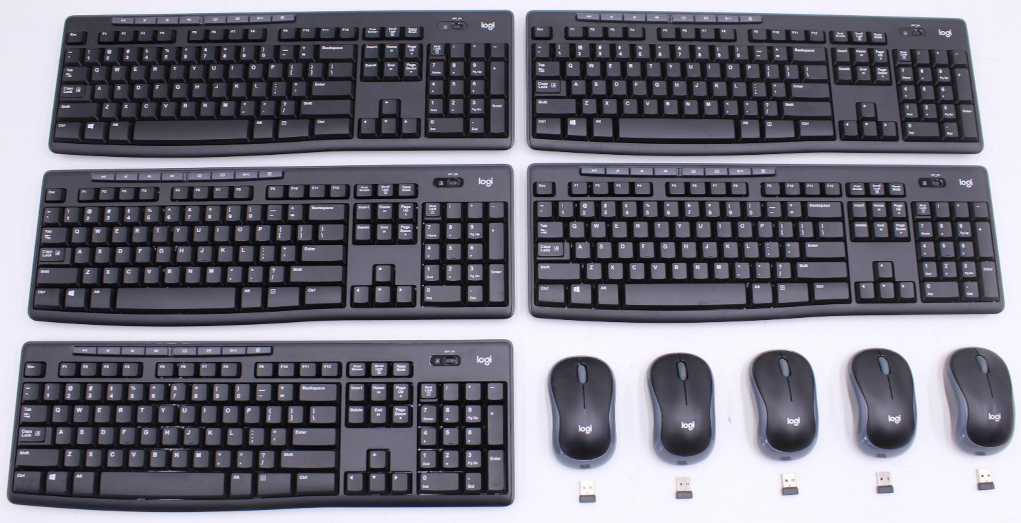 Lot of 5 Logitech K270 Keyboards and M185 Mice - Tested