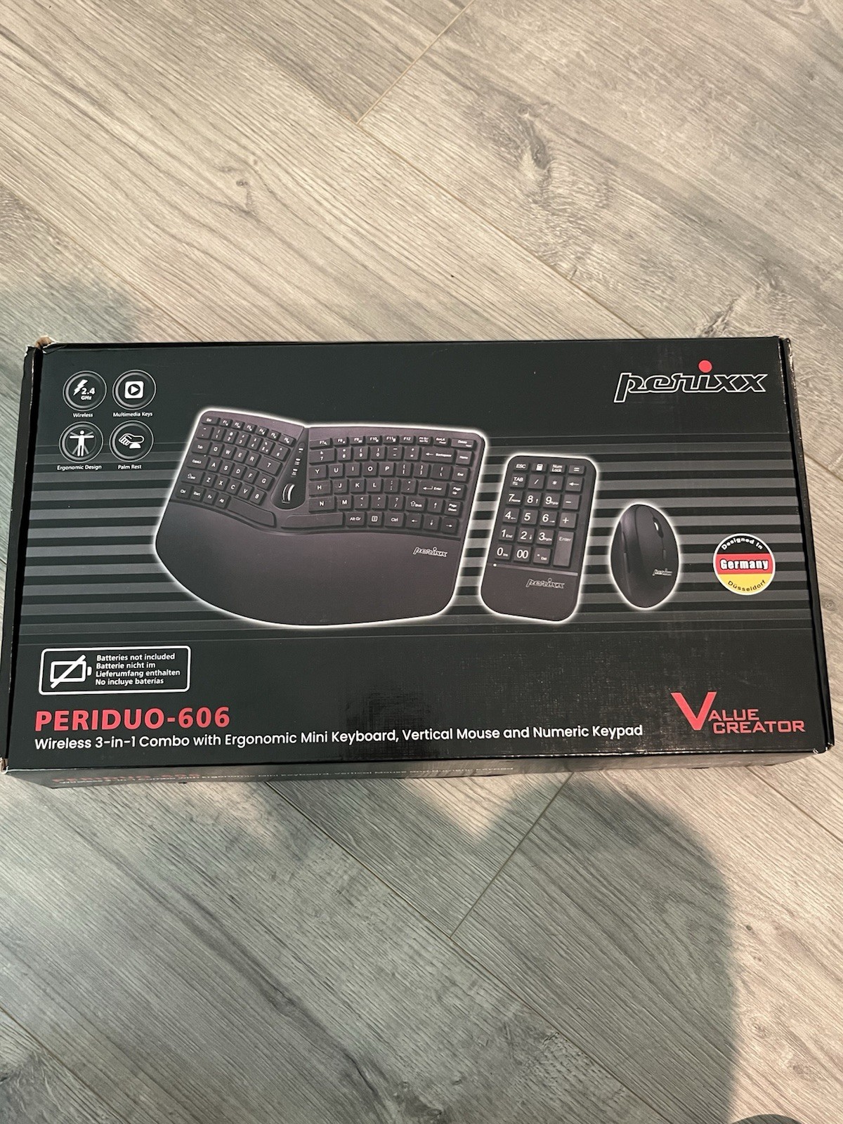 Perixx PERIDUO-606A Wireless 3-in-1 Ergonomic Mini Keyboard Vertical Mouse Combo