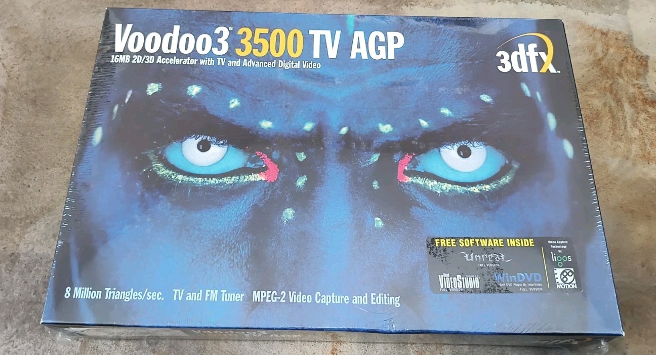 3dfx Voodoo3 3500 TV AGP 16MB SDRAM V3T416 Factory Sealed NOS TV/FM Tuner 1999