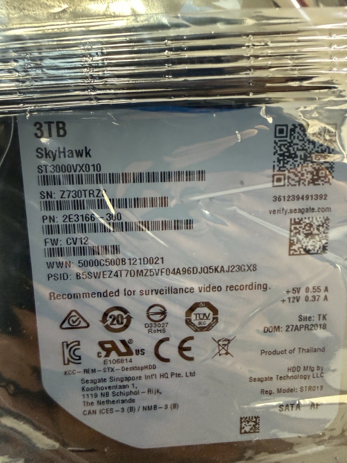 Seagate SkyHawk 3TB ST3000VX010 3.5" SATA III 6Gb HDD Internal Hard Drive / New