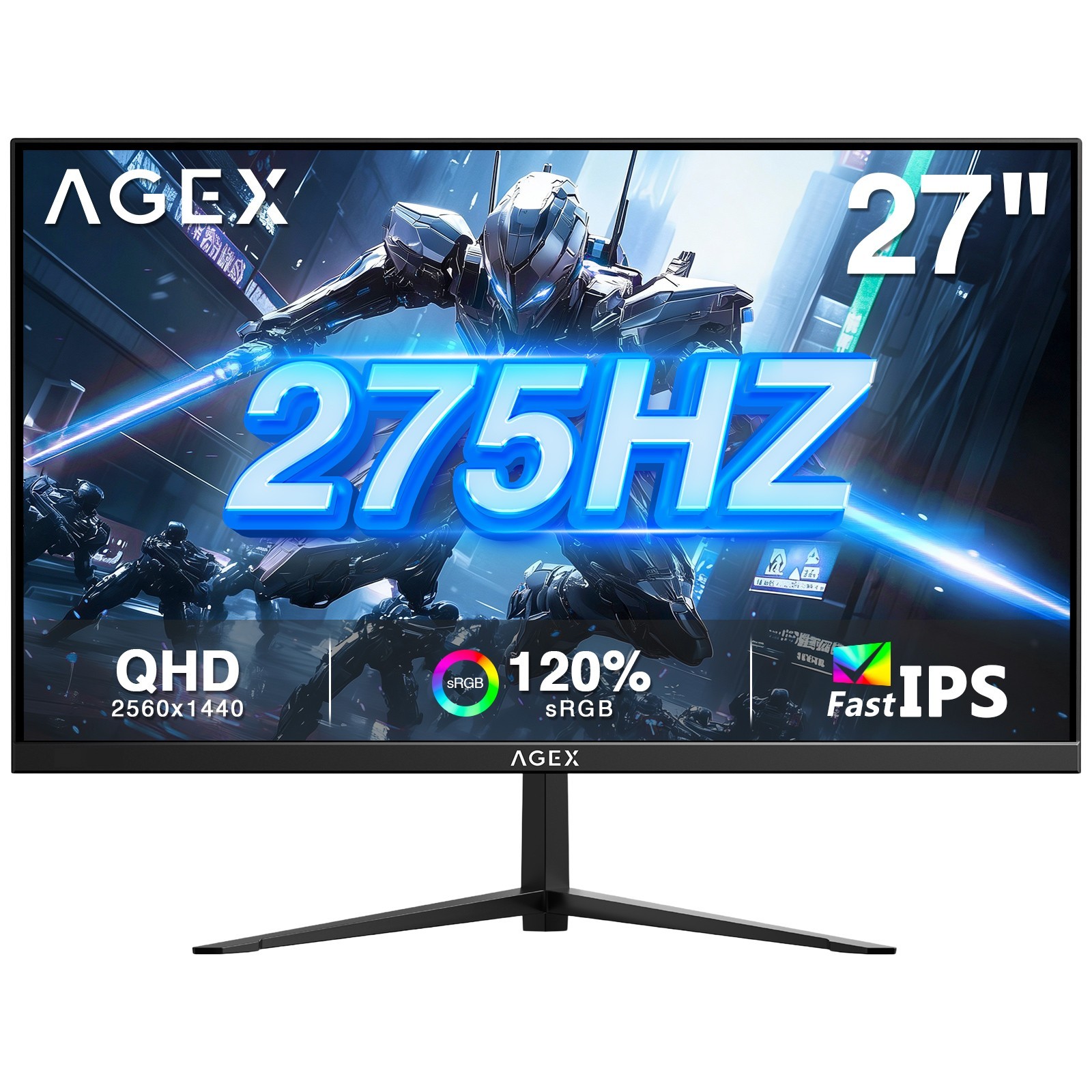 AGEX 27" 2K 2560x1440 275Hz 1ms Fast IPS Gaming Monitor, 2x HDMI 2.1, 2x DP 1.4