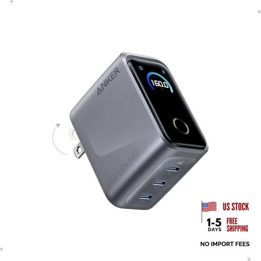 Prime Charger,160W 3-Port Compact GaN USB C Charger,Smart Display,Touch