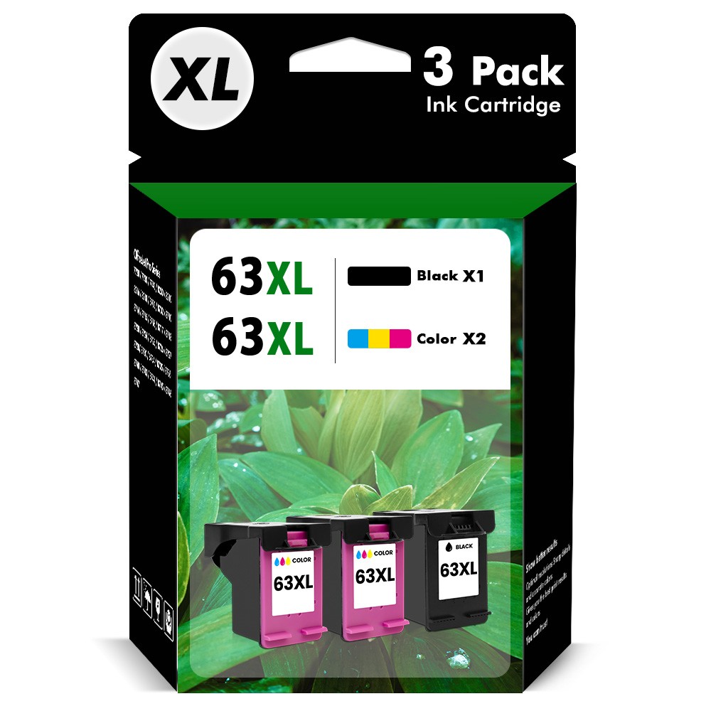 63XL 2-PACK Tri-Color & Black Ink Cartridges for HP 63XL OfficeJet 5220 5200