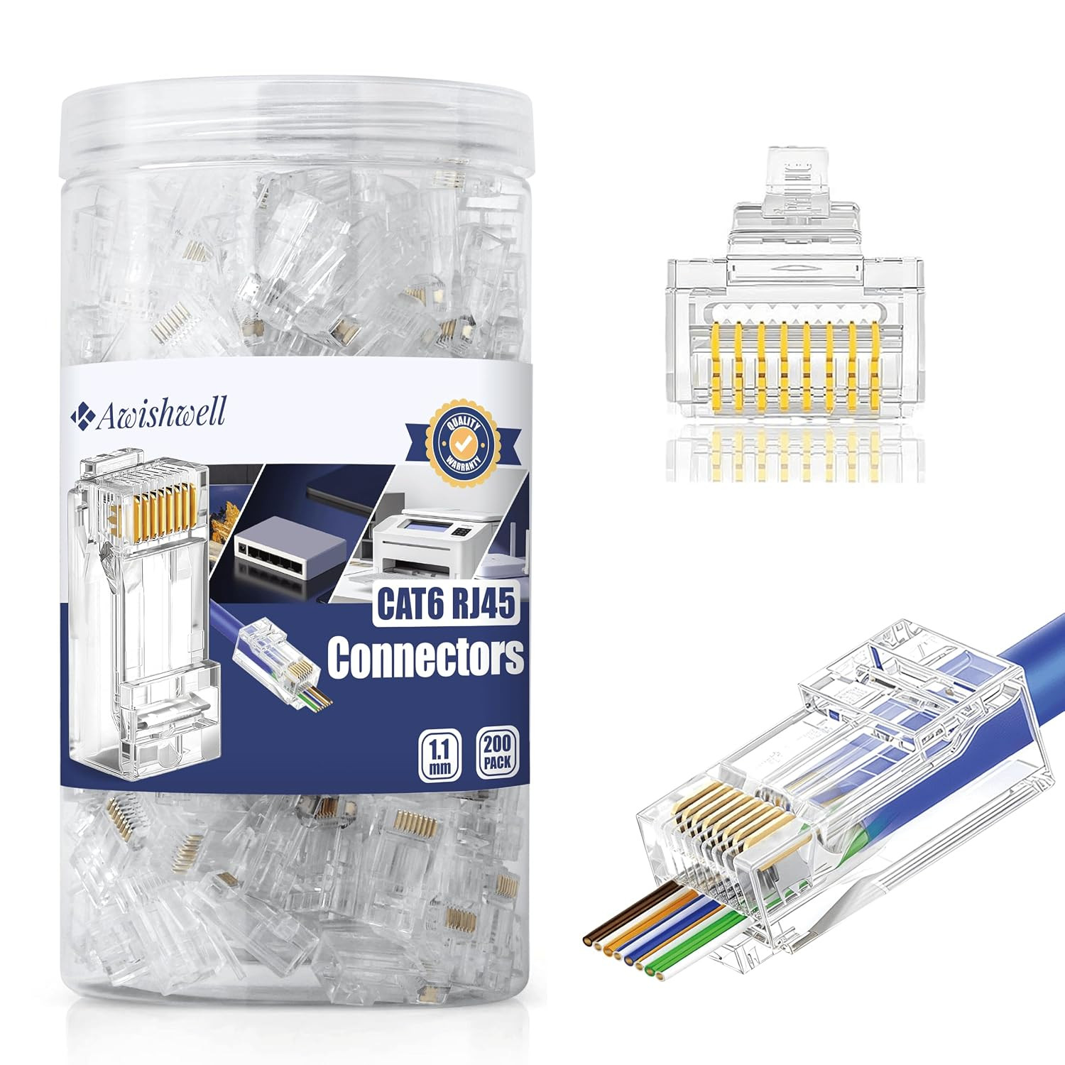 50 Pack Cat6 RJ45 Pass through Connectors Cat 6 Ends