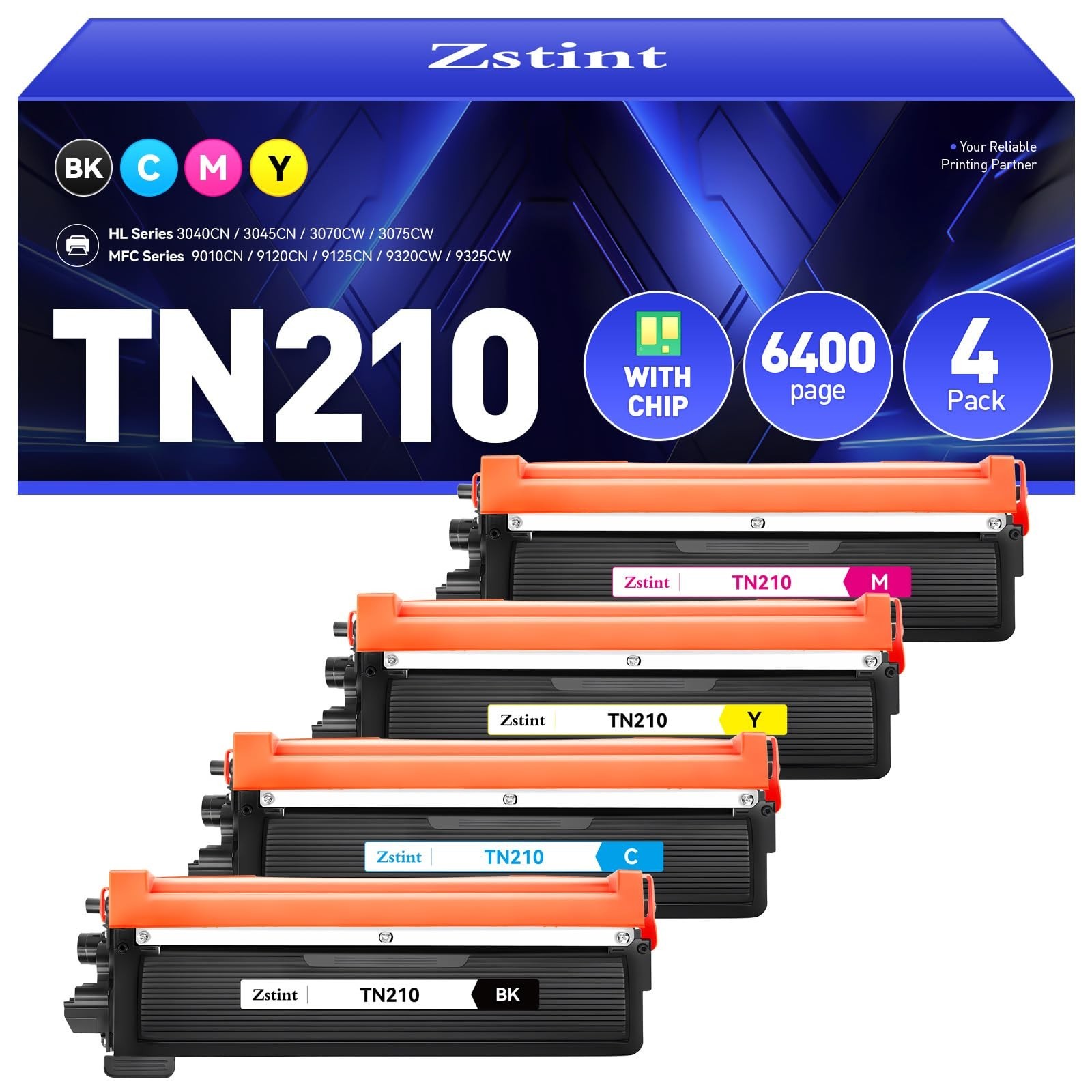 4-Pack Compatible Toner Cartridges for Brother MFC Color Printers - Black, Cyan,