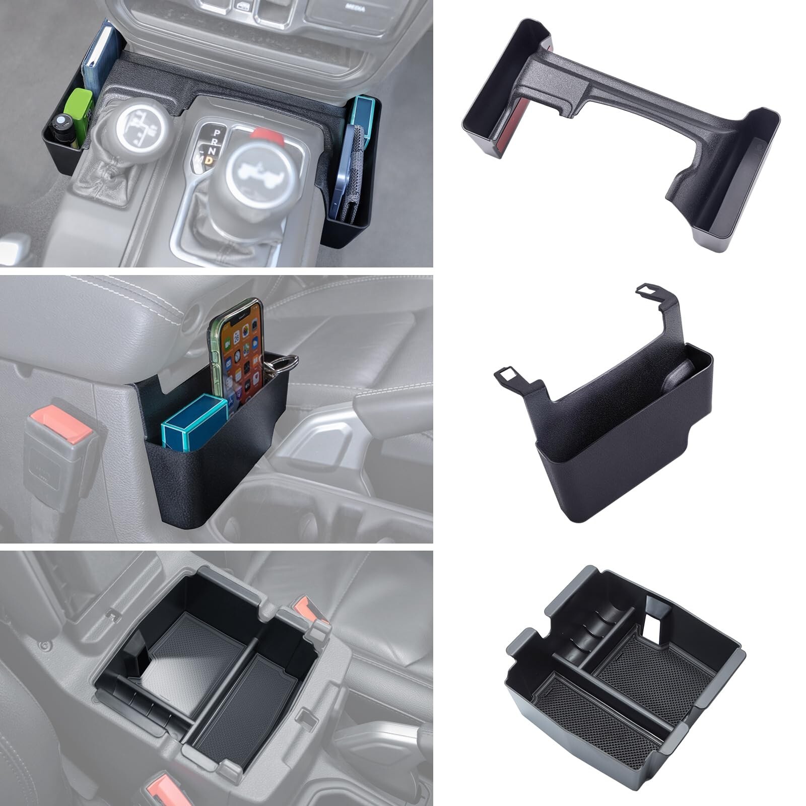 3PCS Center Console Organizer Tray Box Compatible with 2018-2024 Wrangler and...