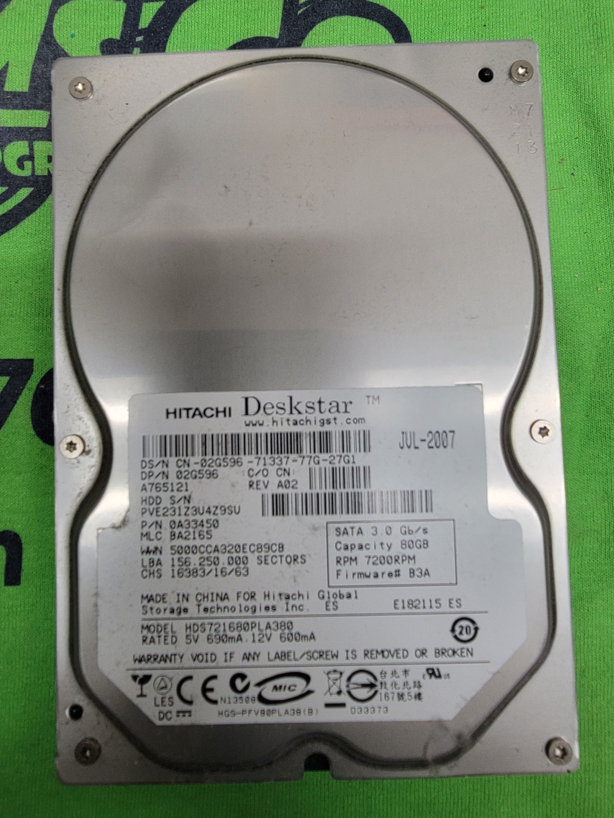 Hitachi Deskstar HDS721680PLA380 80GB Internal 7200RPM 3.5" Hard Drive HDD