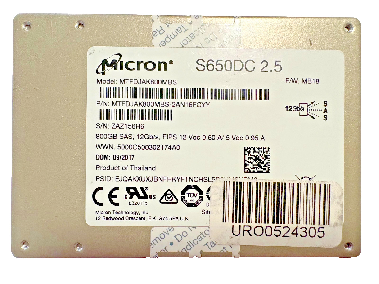 Micron S650DC 800GB (SAS) 12Gb/s MTFDJAK800MBS 2.5" SSD Low Hours