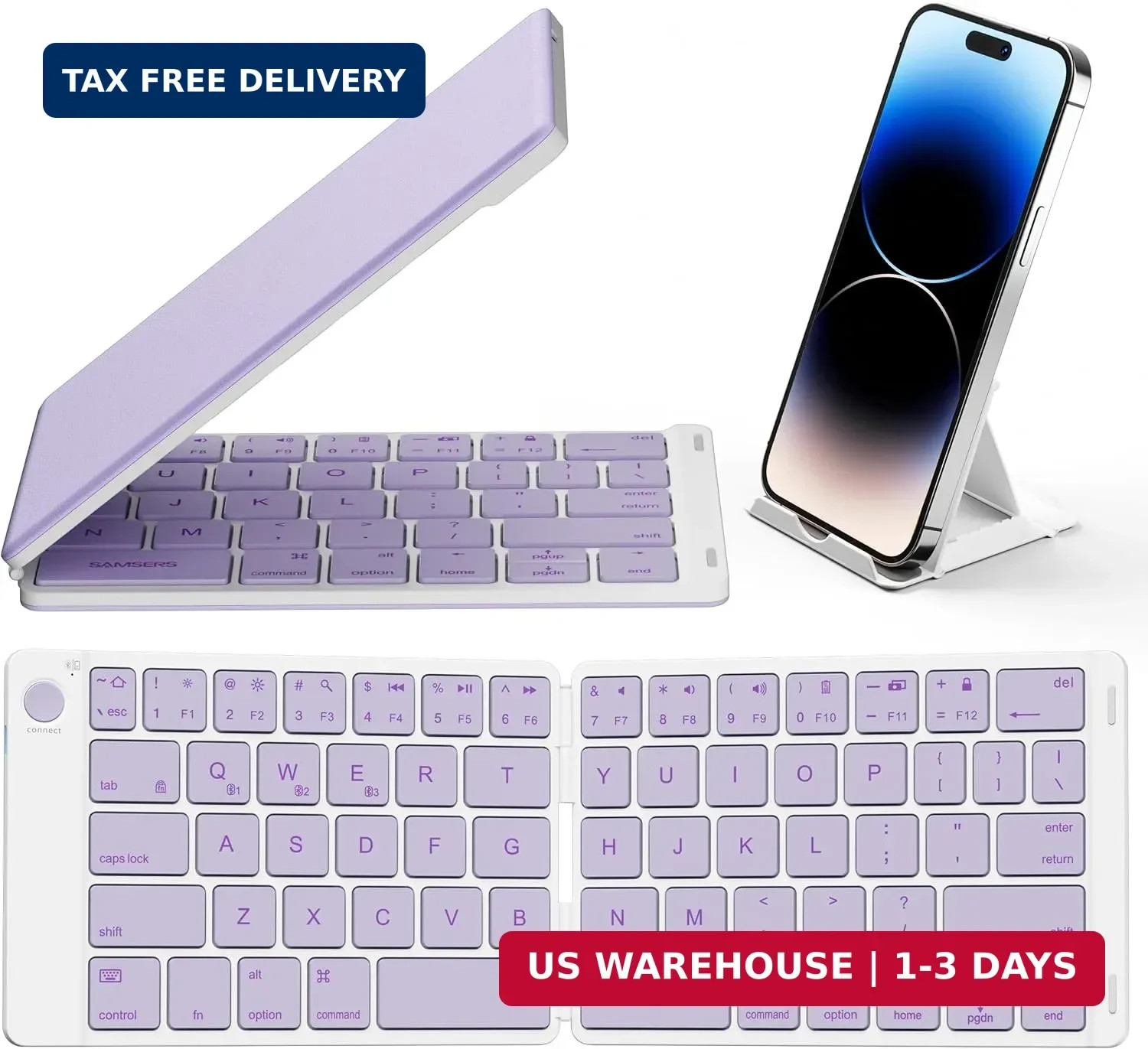 Samsers Ultra Slim Foldable Bluetooth Keyboard for Phone Tablet PC, Purple | PU