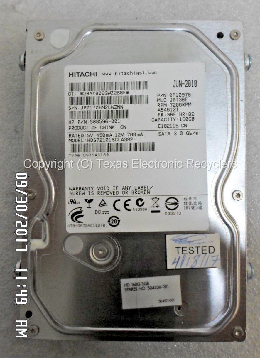 Hitachi 0F10978 588596-001 504336-001 HDS721016CLA382 160GB SATA 7200 RPM