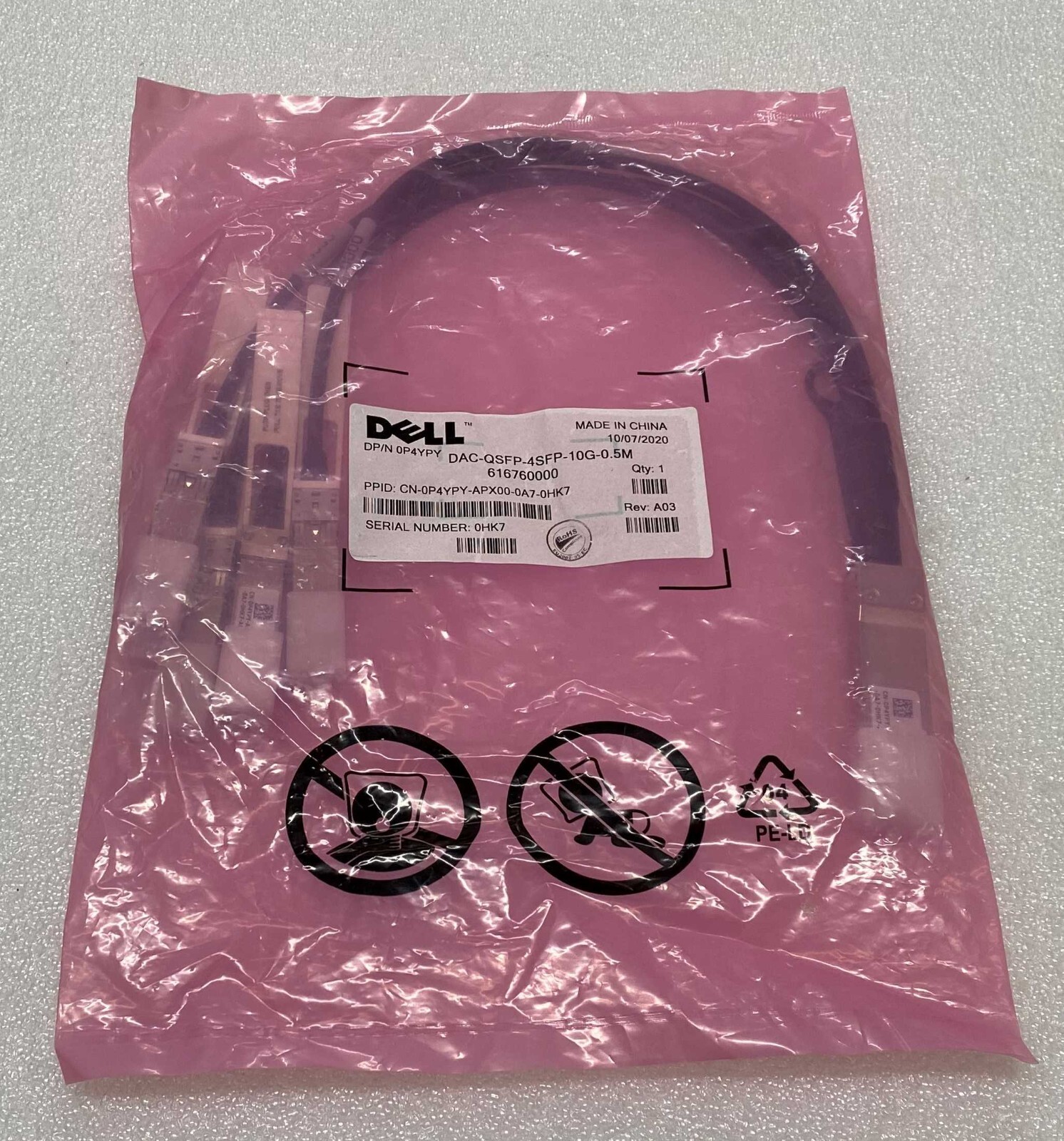 Dell P4YPY 0P4YPY QSFP-4SFP+ 10G 0.5m Copper DAC Cable New