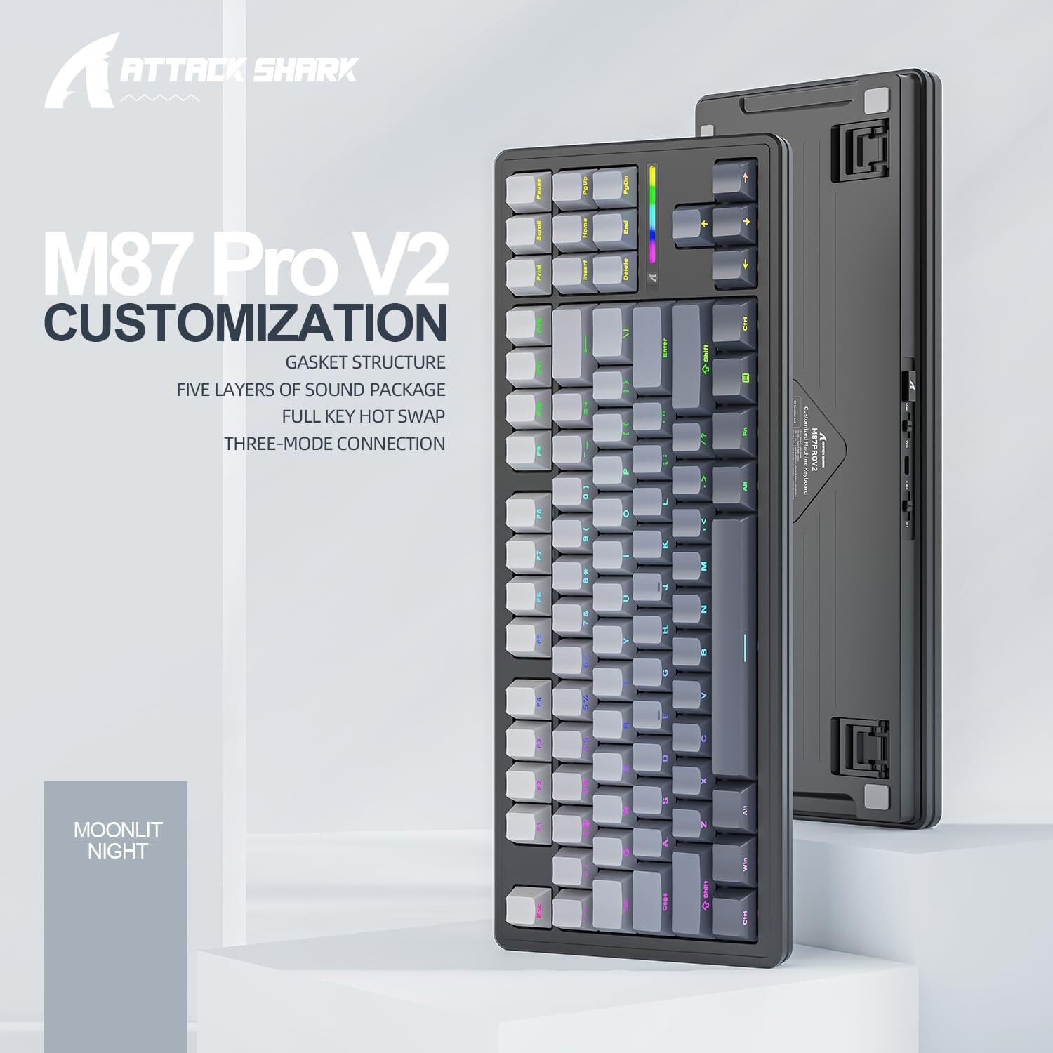 ATTACK SHARK M87PRO Wireless Mechanical Keyboard with Side Printed PBT Keycaps