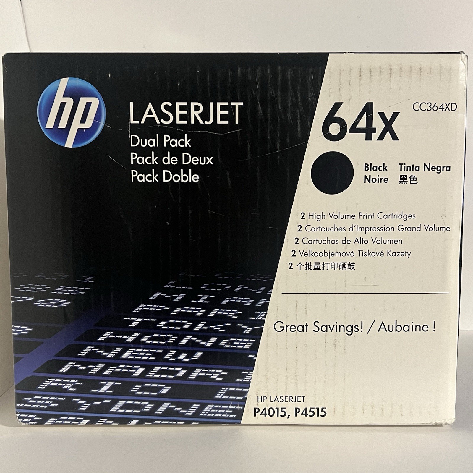 HP LaserJet 64x Black 2x High Volume Print Cartridge Dual Pack CC364XD Sealed