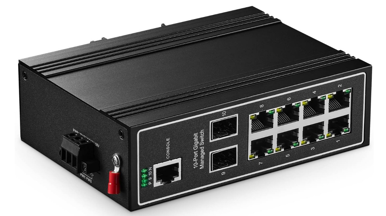 Binardat 10 Port Gigabit L2+ Managed Industrial DIN-Rail Switch, 8 Gigabit Ether