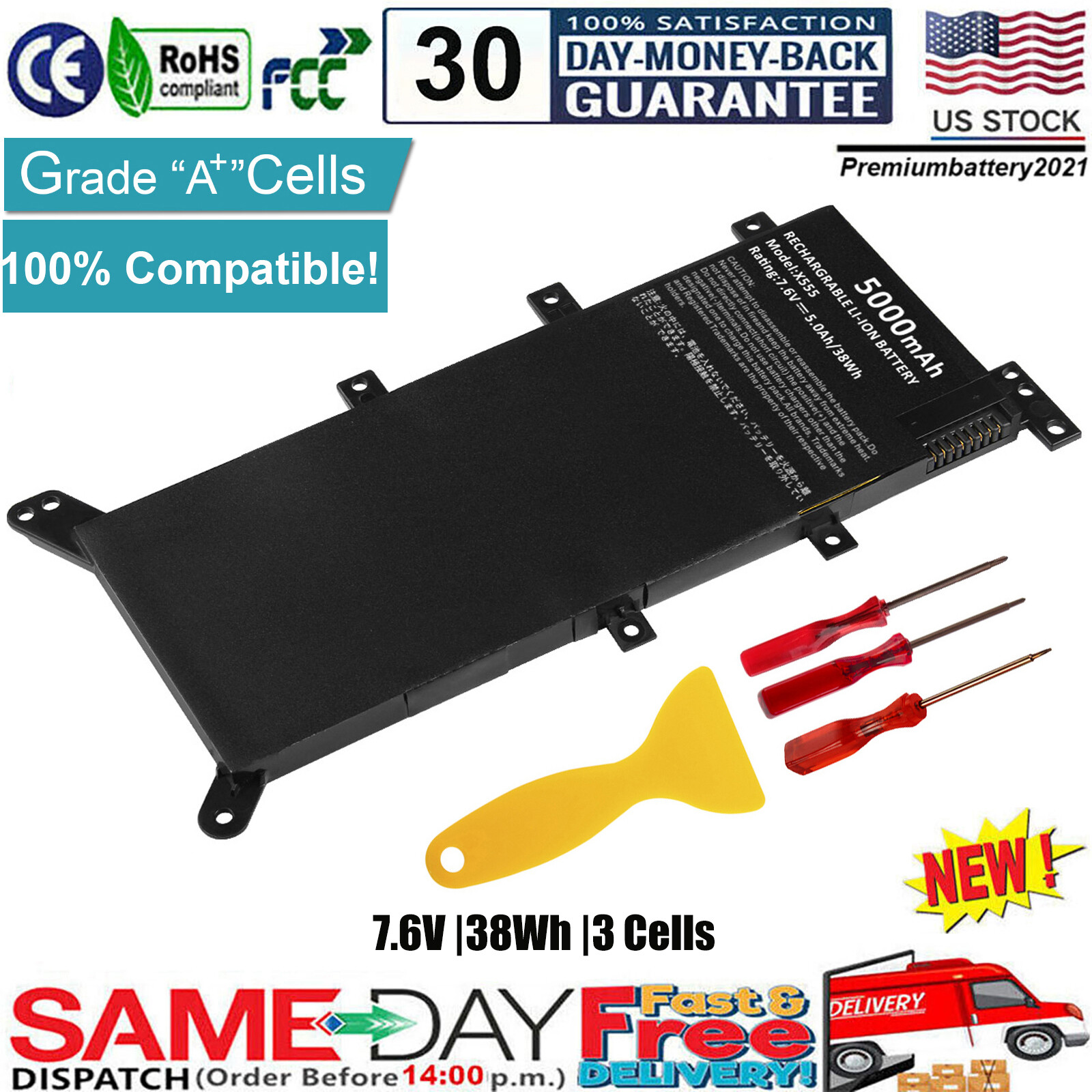 Laptop Battery C21N1347 38Wh for ASUS X555 X555L X555LA X555LB X555LD X555LF US
