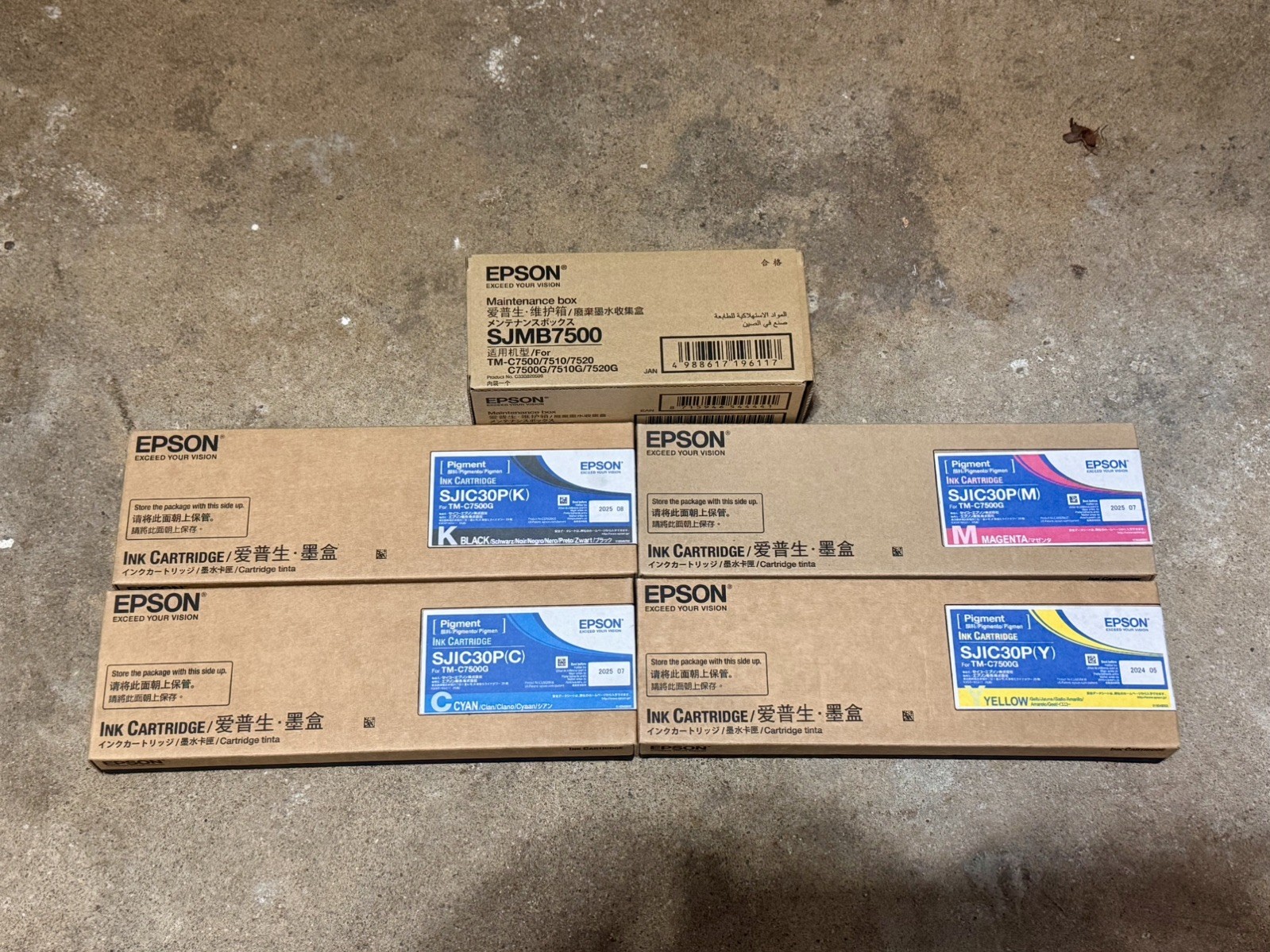 5pc Lot NEW Epson COLORWORKS C7500 TM-C7500/SJIC26P K C M Y Ink Genuine 