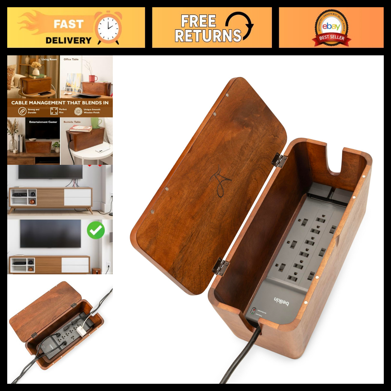 Extra Large Cable Management Box - Power Strip & Cord Organizer, Desk Storage So