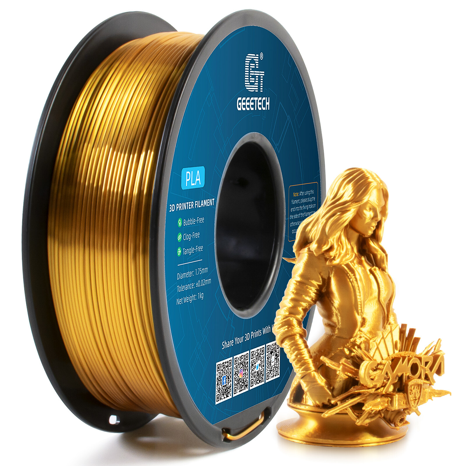 1KG 1.75mm Silk Gold PLA GEEETECH 3D Printing Filament Gold Glossy Shiny PLA