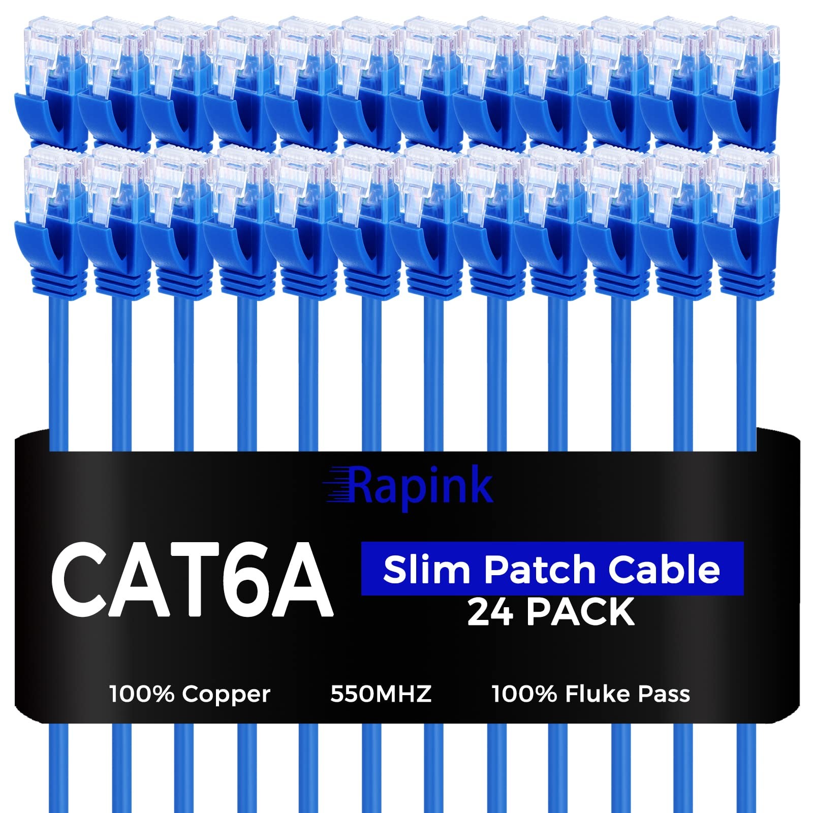 Rapink Patch Cables Cat6a 5ft (24 Pack) Slim, Cat6a Ethernet Patch Cable 10G