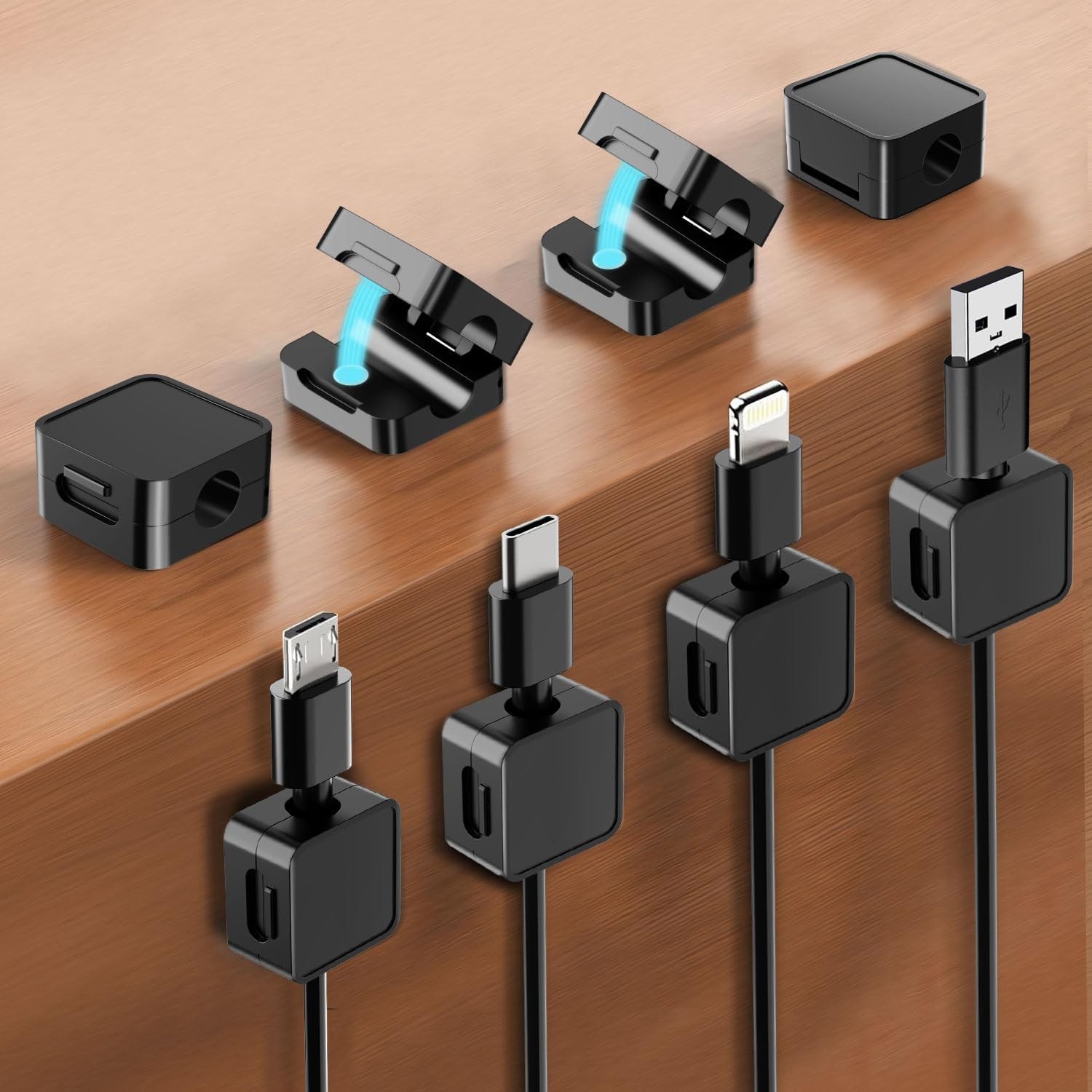 8-Pack Cable Organizers, Magnetic Cable Clips, Cable Holders Black | Desktop