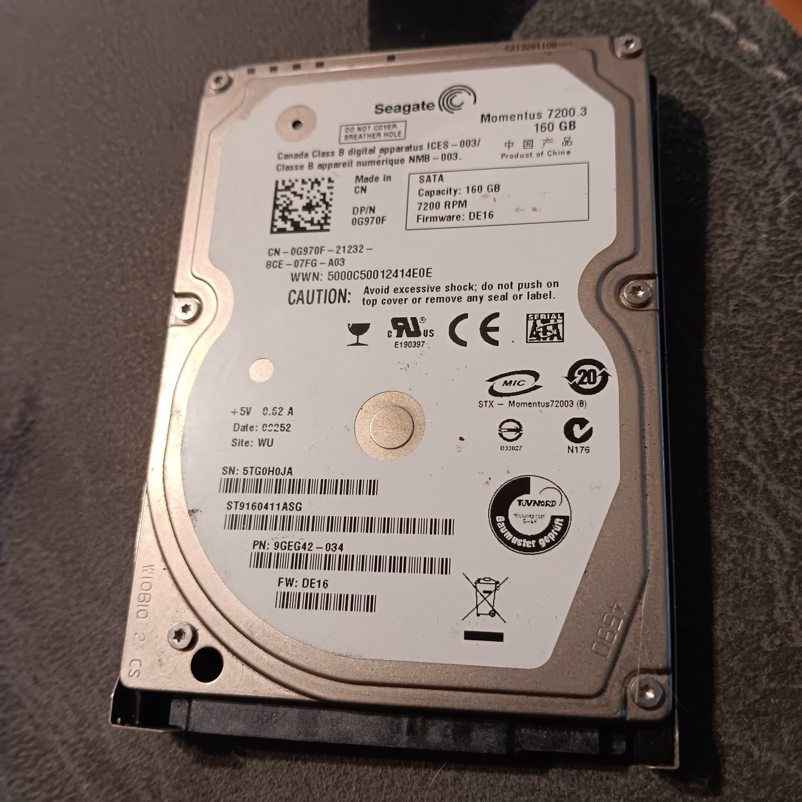Seagate Momentus 7200.3 160 GB,Internal,7200 RPM,2.5" (ST9160411ASG) Hard Drive