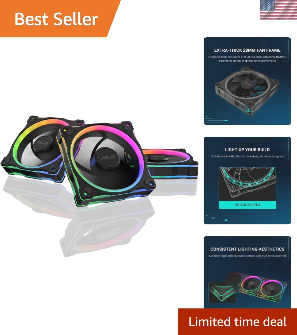 Triple Pack Prime MR120 ARGB Fans - Whisper-Quiet, 20 LEDs for Stunning Lighting