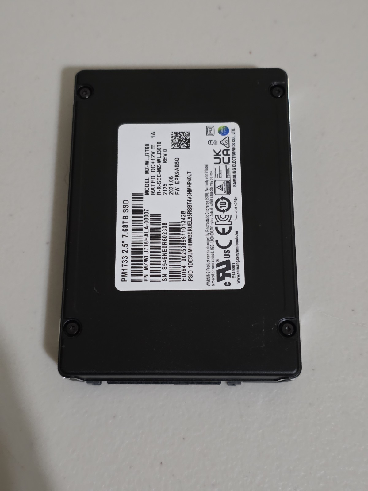 Samsung 7.68TB SSD PM1733 U2 U.2 2.5" MZWLJ7T6HALA-00007 MZ-WLJ7T60 #21 LOW USE