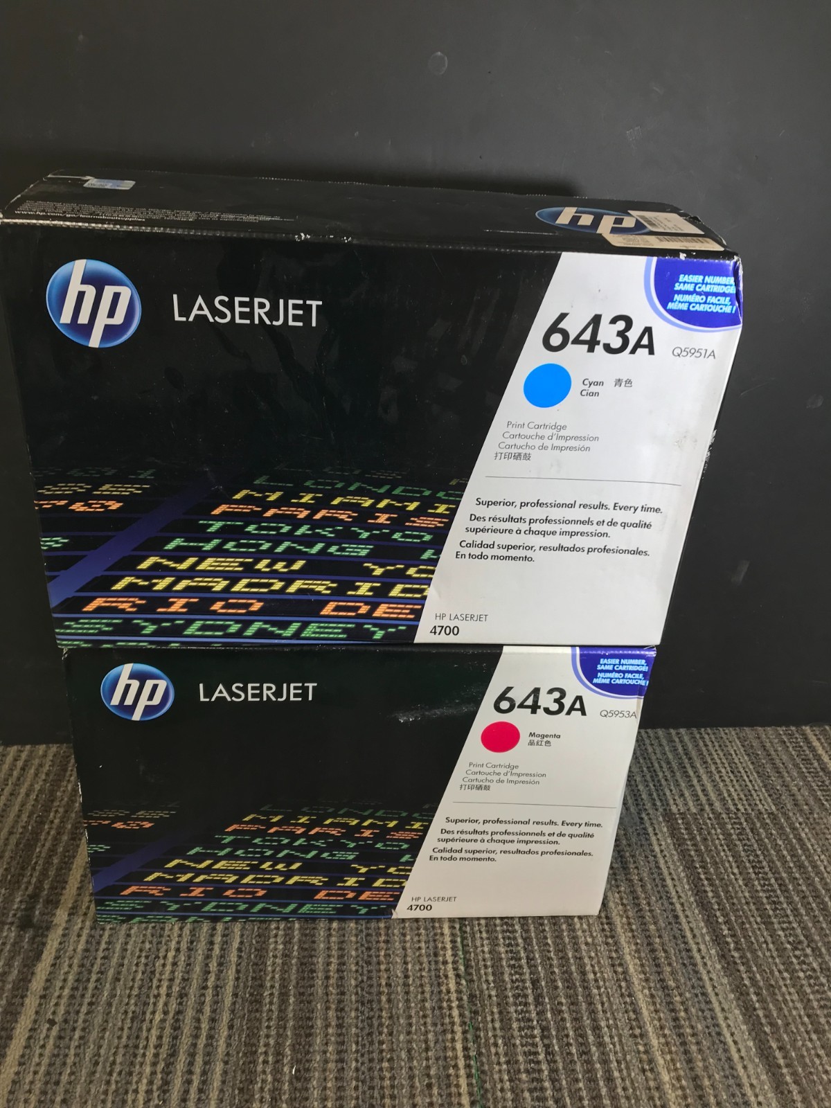 LOT OF 2) GENUINE HP LASERJET 643A / Q5951A CYAN, Q5953A MAGENTA  NIB*