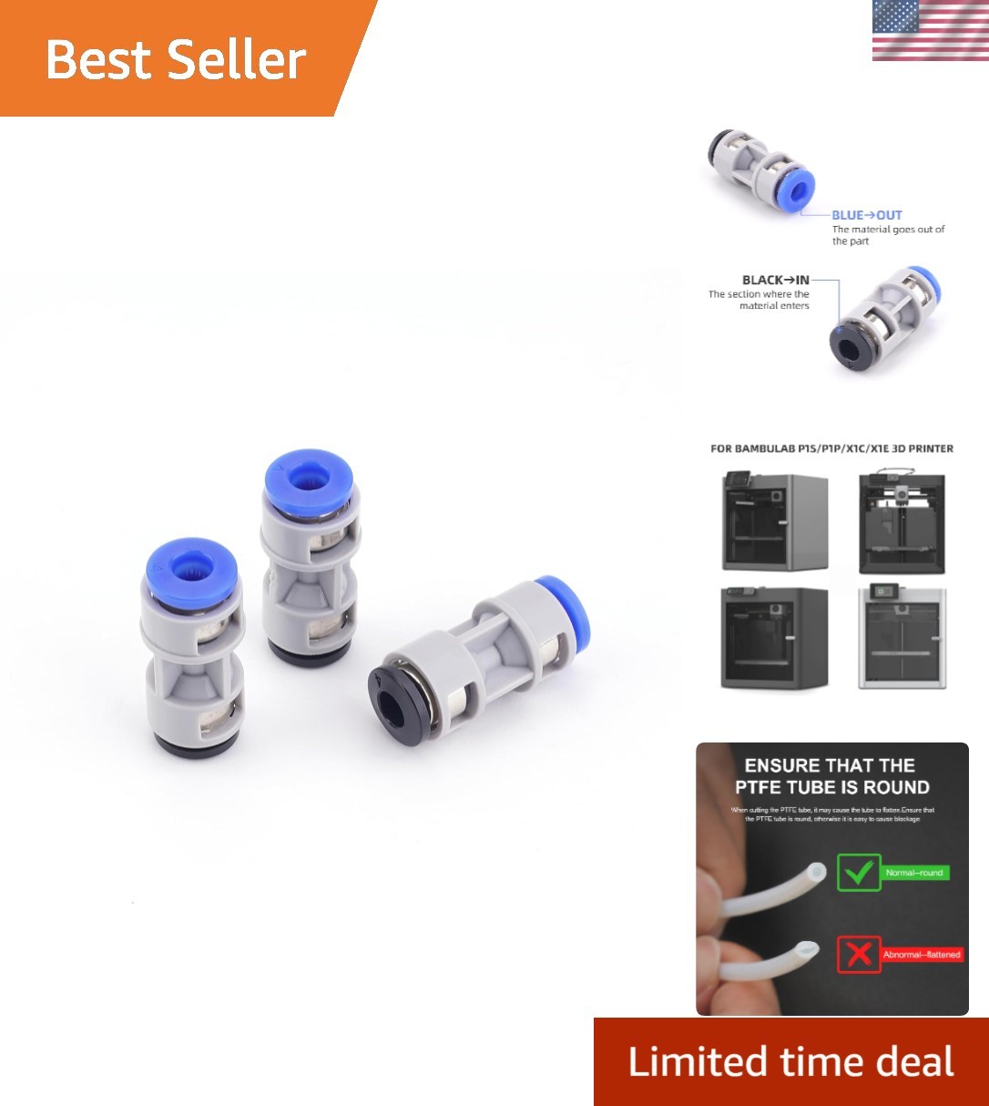 3pcs Teflon PTFE Tube Adapter Replacement for Bambu Lab