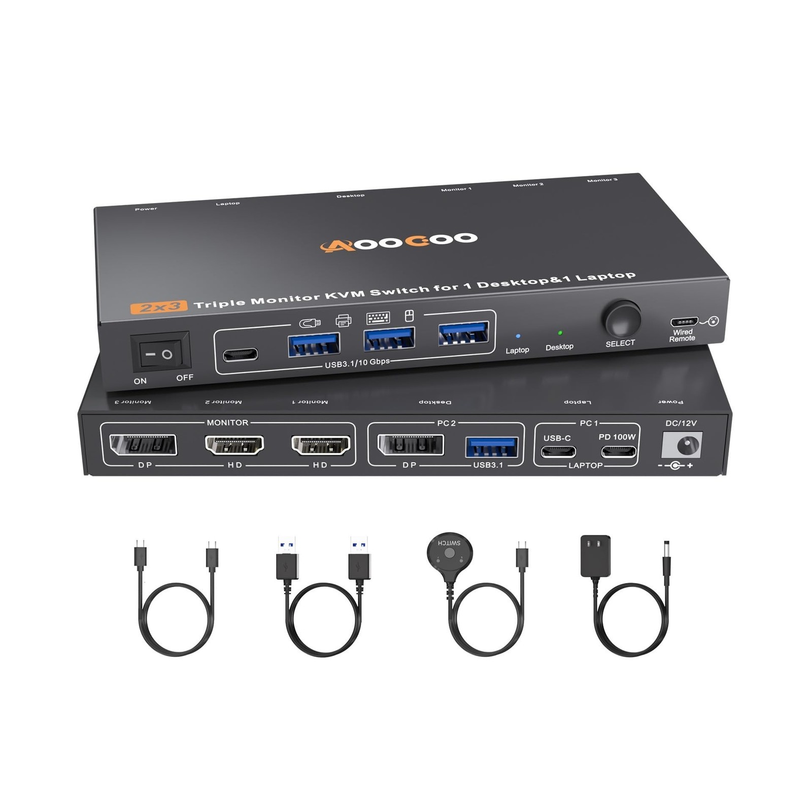 USB C DP KVM Switch 2 Computers 3 Monitors,4K/1080P@60Hz MST KVM Switch for 1...