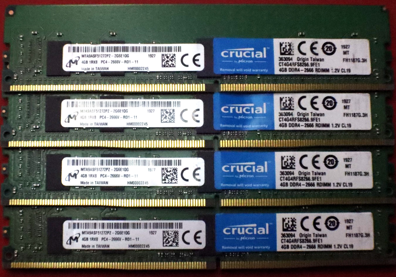 Crucial 16GB Kit 4x 4GB 1RX8 PC4-2666 MTA9ASF51272PZ-2G6E1QG
