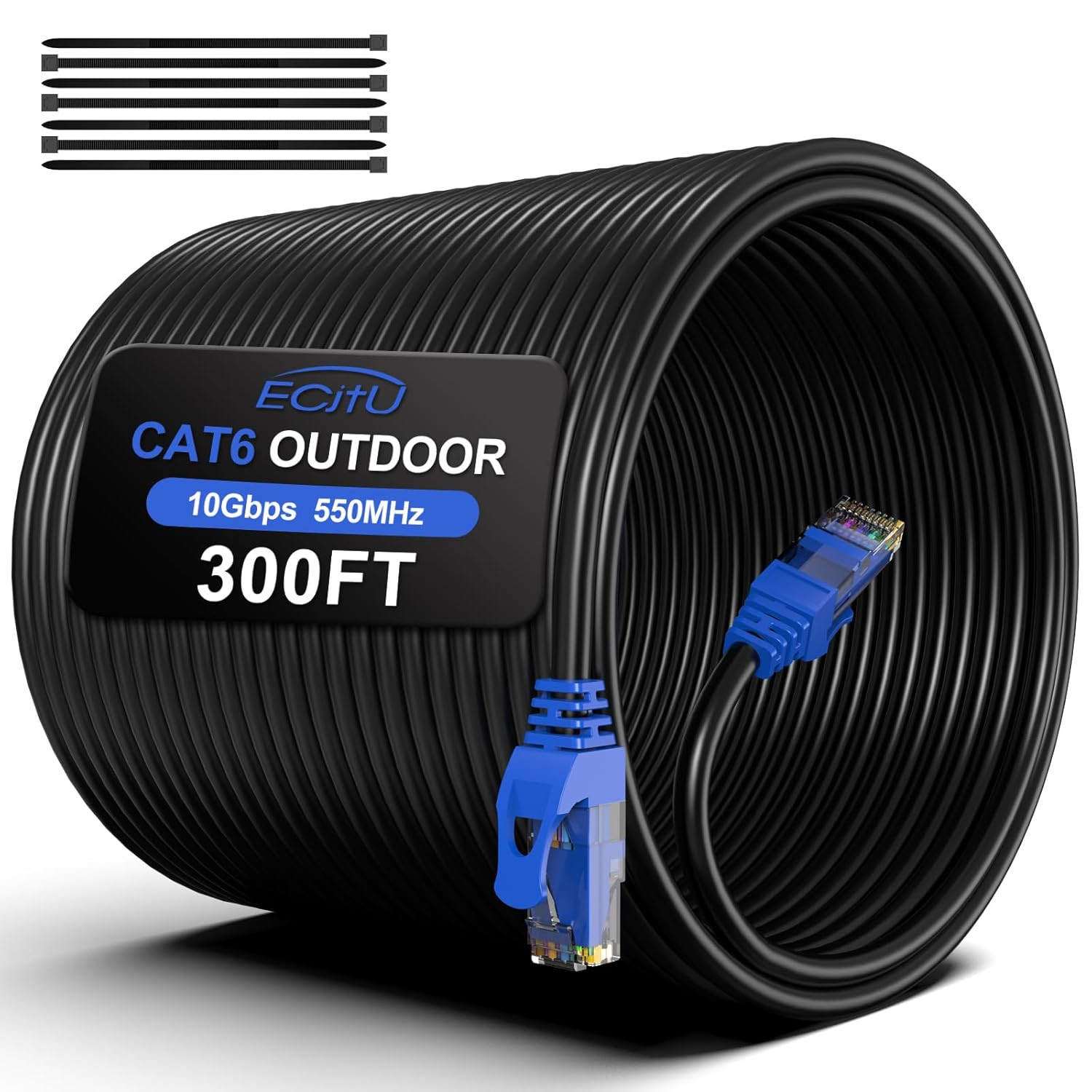 300FT Cat6 Outdoor Ethernet Cable, In-Ground, Heavy Duty Direct Burial, 24AWG CC