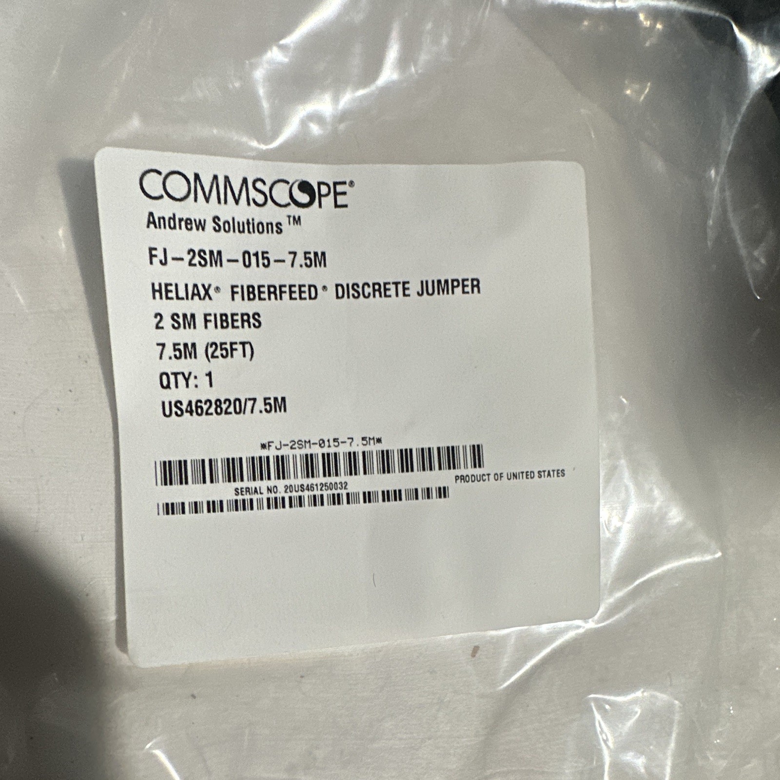 CommScope FJ-2SM-015-7.5M SM Duplex LC-LC Fiber Optic Cable 7.5m Black