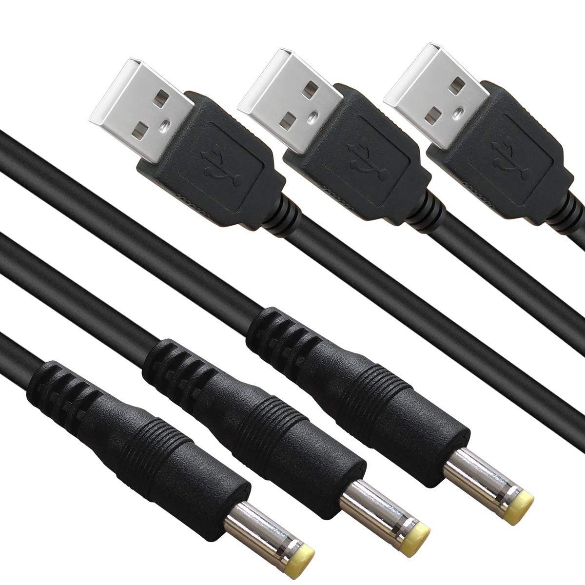 SIOCEN 3 Packs 4FT USB 2.0 A Male to DC 4.0mm x 1.7mm 5 Volt 4 feet, black