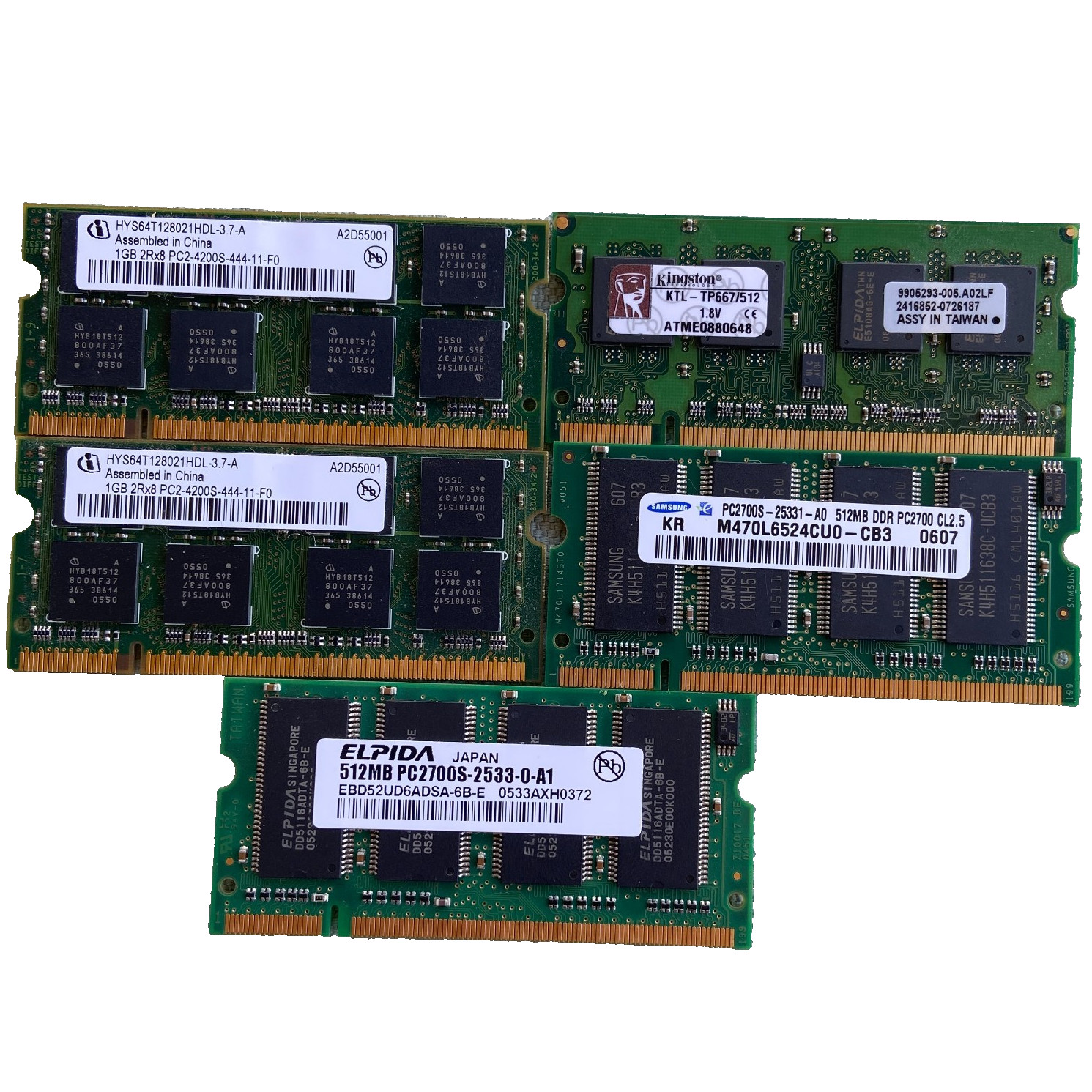 Infineon SODIMM 1GB Laptop Memory PC2-4200S Kingston Samsung Elpida 512MB Lot 5