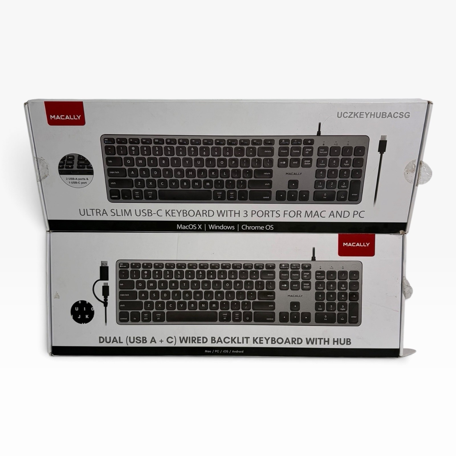 2-Pack Macally Dual Wired Backlit & Ultra Slim Keyboard UCZKEYHUBACSG