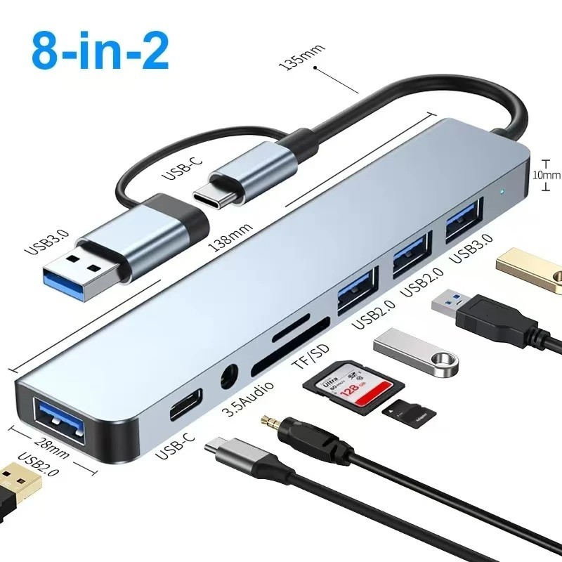 USB C Hub USB Splitter 8-in-1 USB Extender with 1 x USB 3.0, 3 x USB 2.0,1 xUSBC