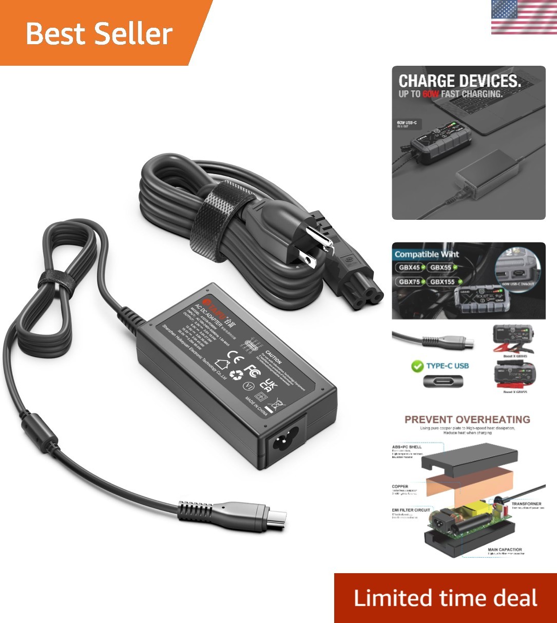 Lightweight 65W USB C Charger for Boost Jump Starters – Safe & Reliable