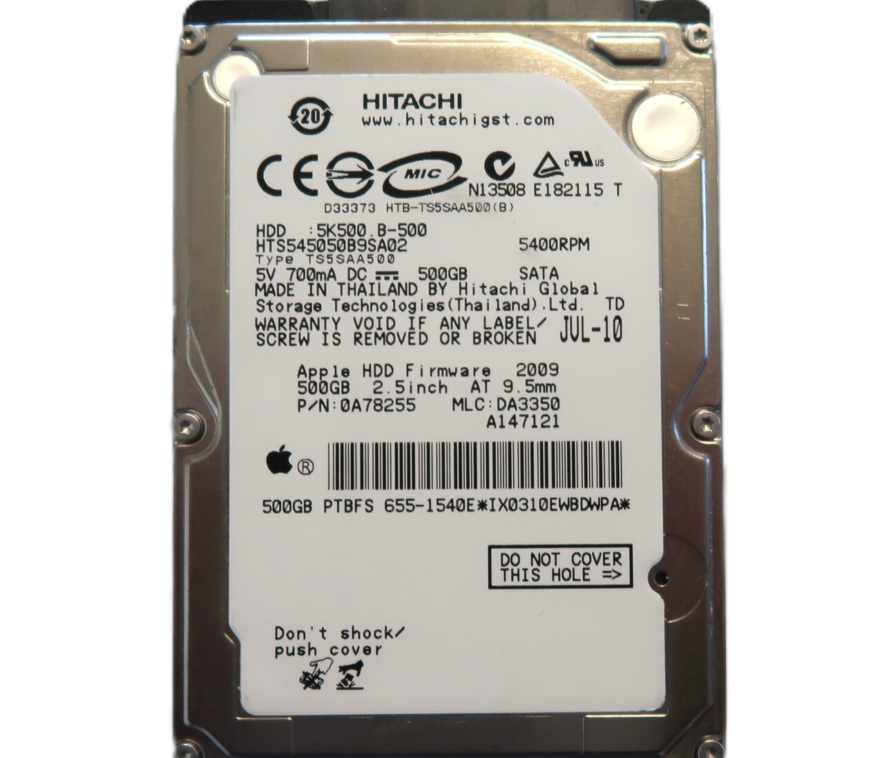 Hitachi HTS545050B9SA02 0A78255 DA3350 Thailand 2.5" 500gb Sata hard drive 2010