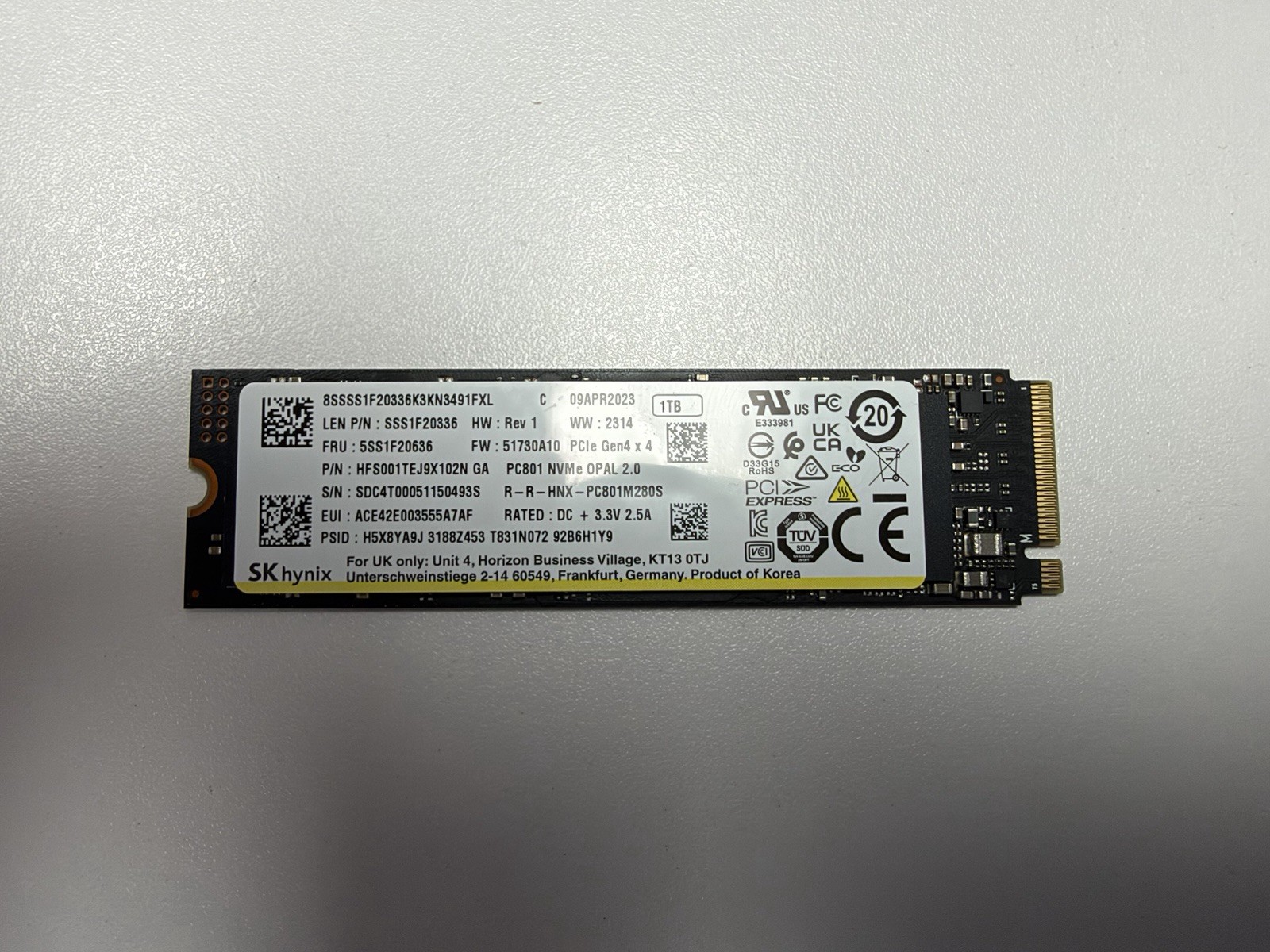 SK Hynix PC801 1TB M.2 2280 NVMe PCIe Gen4 x4 SSD Lenovo 5SS1F20636