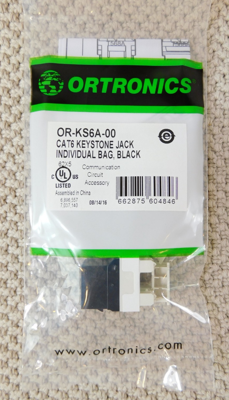 Ortronics KS6A-00 Cat6 TechChoice Keystone Jack, Black - All Are New Stock