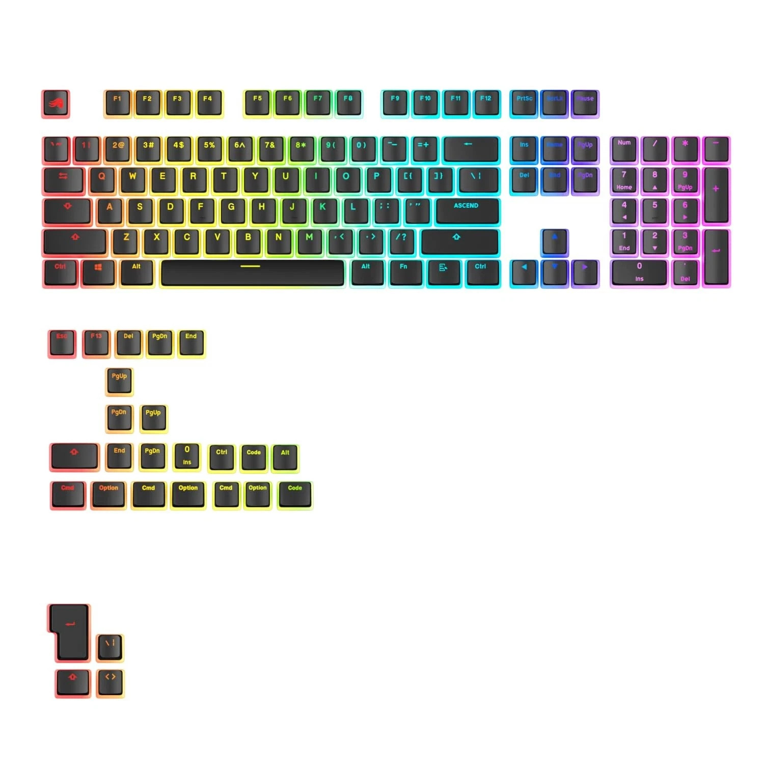 Gaming - GPBT Aura RGB Keycaps (Black): Pudding Style Keycaps, Double Shot PB...